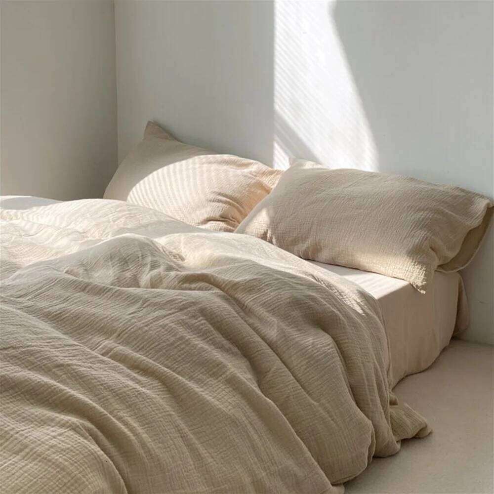 French Girls Pure Soft Washed Cotton Sheet Quilt Cover Pillowcase Bed Linens Handmade Embroidery Bedding Set H260312