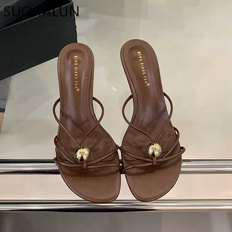 SUOJIAUN New Women Slipper Fashion Narrow Band Ladies Elegant Sandal Shoes Thin High Heel Outdoor Dress Slides Pumps Shoes K260312