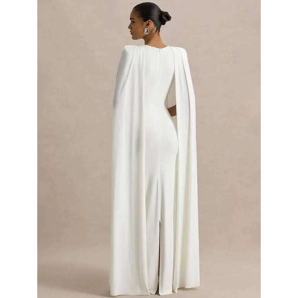 Blifanbo Sexy Cape Sleeve Maxi Dress Women Gown Fashion O Neck High Waist Split Zipper Club Party Long Dresses Female Elegant C260312