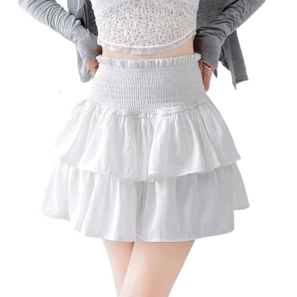 White fluffy short skirt for women, spring autumn 2025 new ballet cake high-waisted slimming half skirt, European and American style