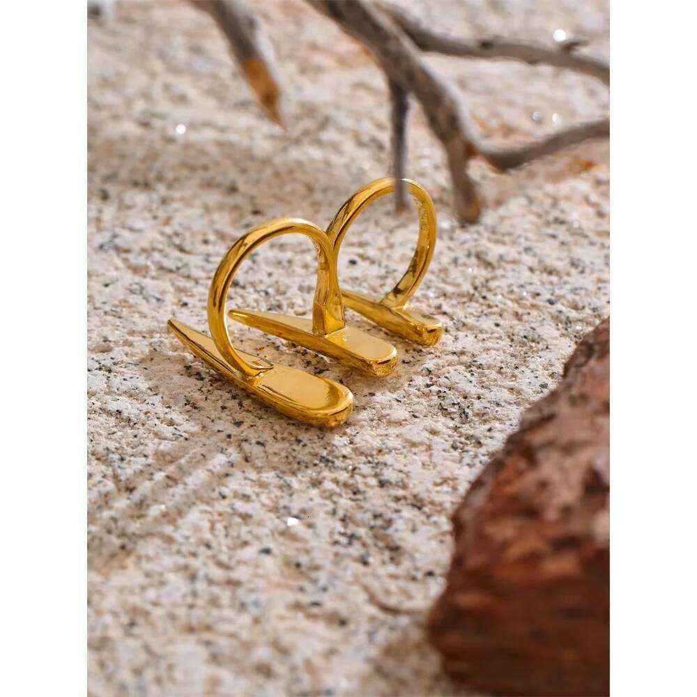 XIANING Stylish Unique Design Stainless Steel Metal Double Finger Geometric Ring Distinctive Rust Proof Minimalist Jewelry H260312