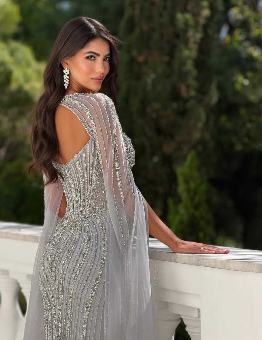 New Arrival Evening Dresses With Cape Mermaid Strapless Beading Crystals Sleeveless Backless Party Dress Dresses Celebrity Prom Gown Customized Vestid