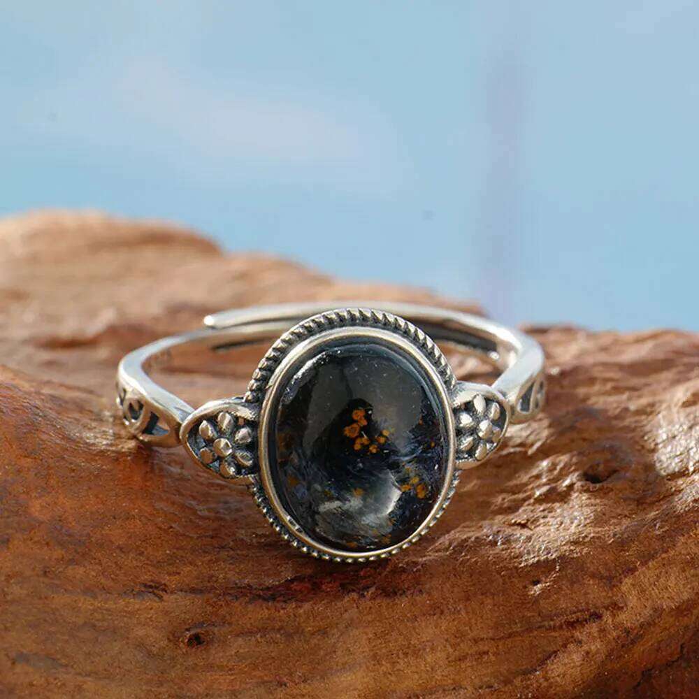 Adjustable 925 Sterling Silver Exquisite Retro Design, With 10*8 mm Natural Pietersite, For men and women's Ring Jewelry H260312