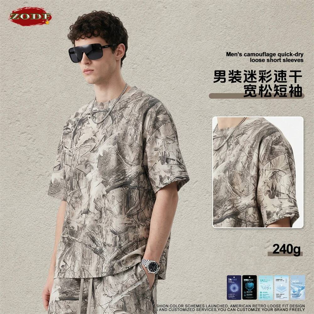 ZODF Trendy 2026 Summer Man Camouflage Printing T-Shirts Unisex High Street 240gsm Sport Quick Dry T Shirt Streetwears HY1176