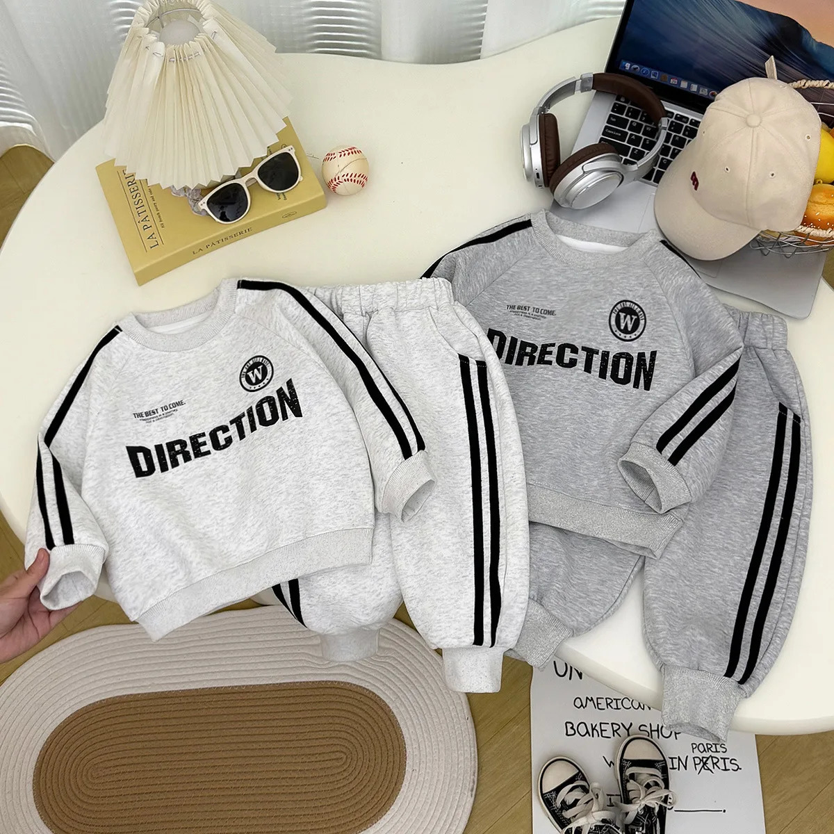 Kids Boys Casual Letter Print Sweatshirt Sets for Children 110Y Girls Clothes Tracksuit Soft Long Sleeve Top and Pants Outfit 260311