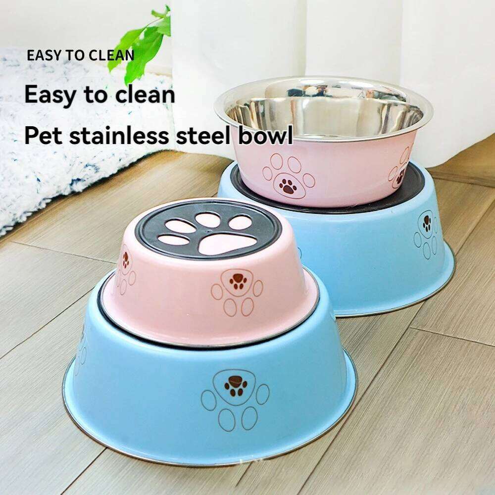 Popular stainless steel footprint anti-tip non-slip dog cartoon pet supplies cute cat bowl 26Y0312