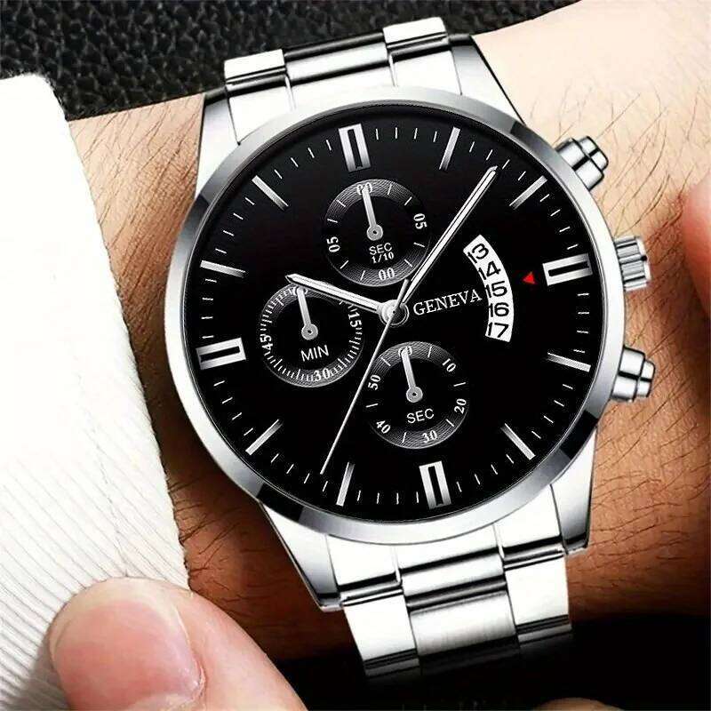 2pcs/set Fashion Watch Set with Alloy Strap Business Casual Sports Quartz Men's Watches Are Perfect Gifts for Men.
