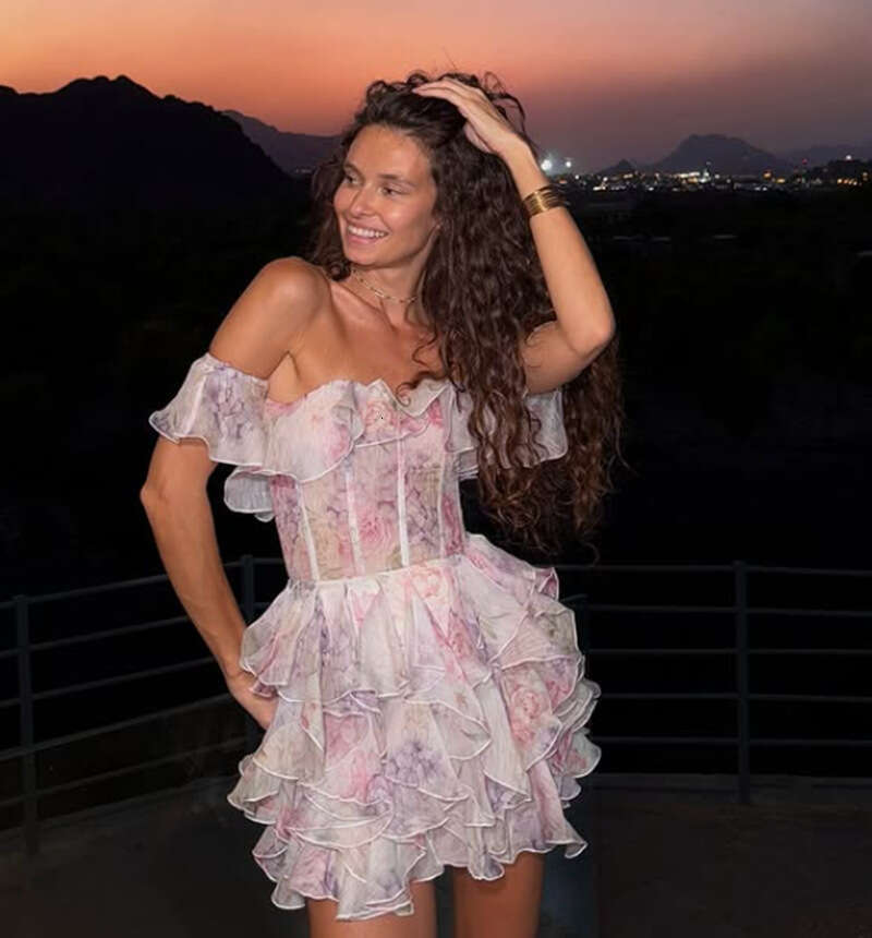 2026 Spring/Summer Cross-Border Foreign Trade New French Sweet Floral Print Waist-Cinching Short Dress with Stand Collar