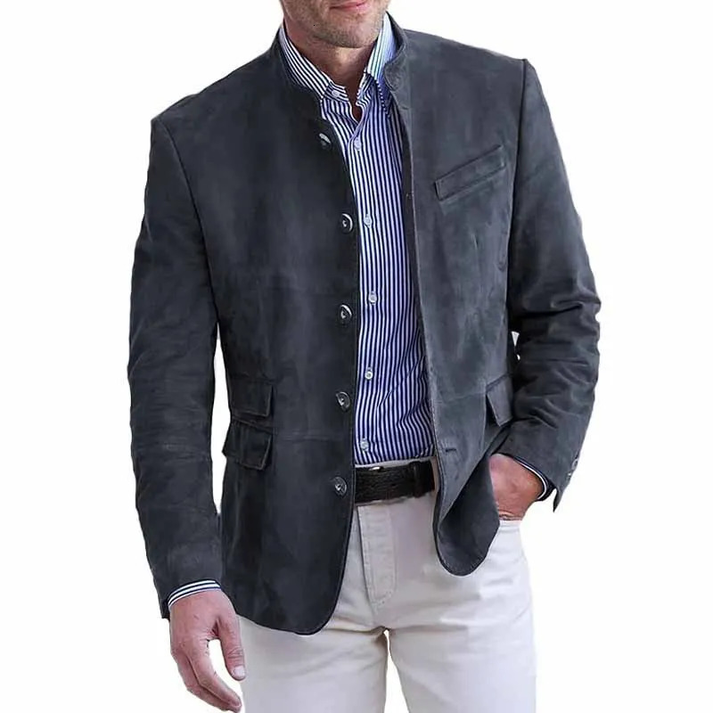 Autumn Winter Mens Casual Suede Blazer Jacket Long Sleeve Solid Color Single Breasted Button Fashion Jackets 260306