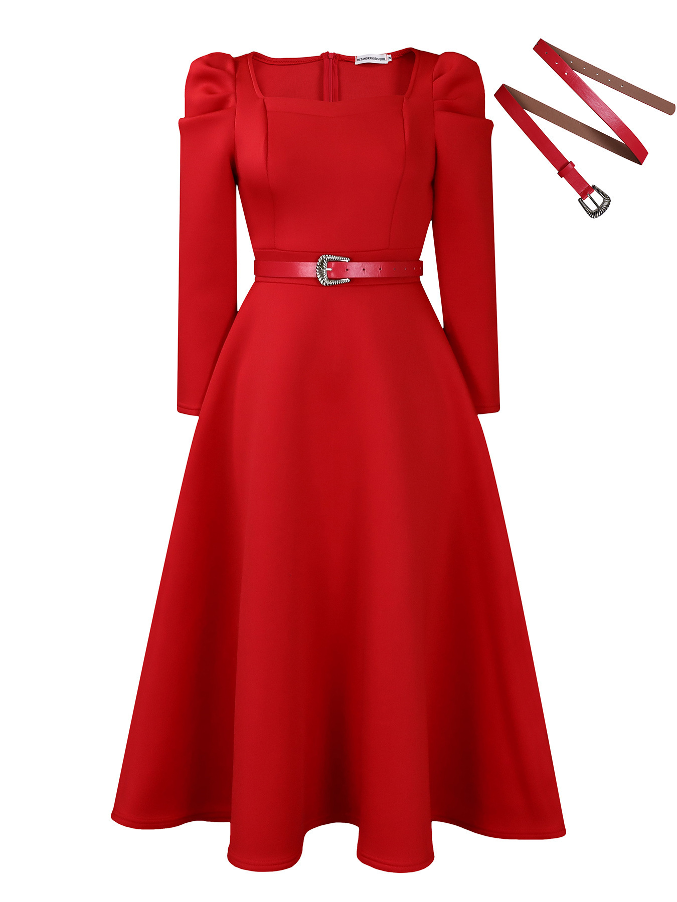 D467 Womens Winter New Fashion Puff Sleeve Plus Size Party Dress