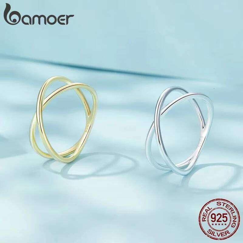 BAMOER 14K Gold Plated X Dainty Minimalist 925 Sterling Silver Cross Ring for Women Promise Jewelry 2 Colors SCR543 H260312