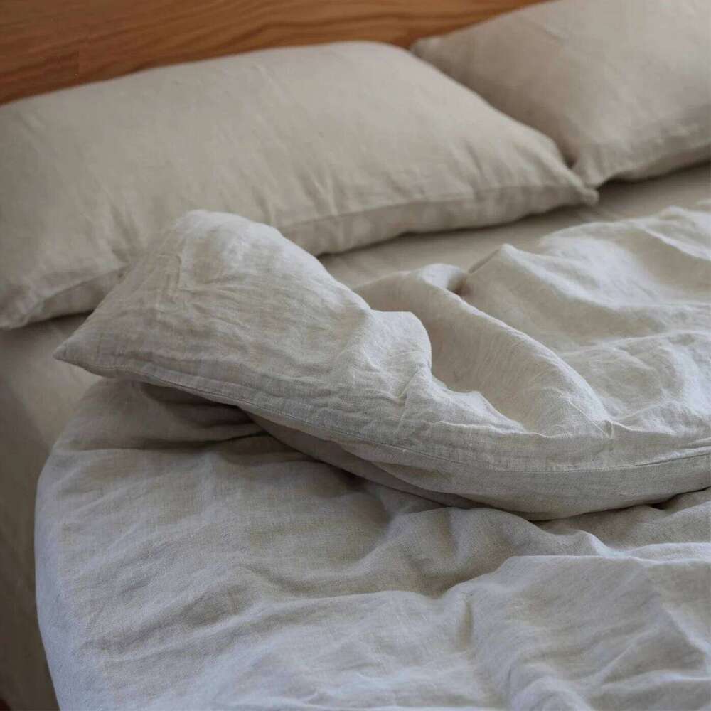 Zipper Duvet and 2 Pillowcases Pure Linen Bedding Set Single Couple Quilt Cover King Queen Double Size Bed H260312
