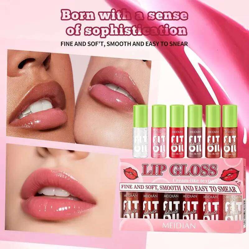6 Pack Lip Gloss Lipstick,multi-color lip gloss,Dating Makeup,Long-Lasting Non-Stick Cup, Moisturizing,Easy to Color,Gift Box W260311