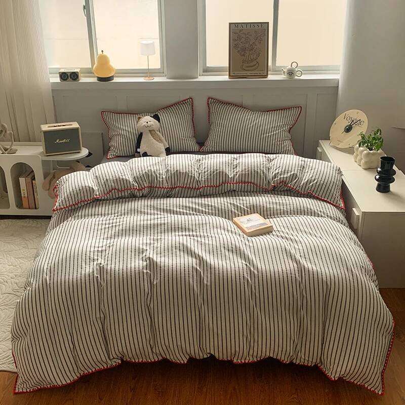 100% Cotton Stripe Bedding Duvet Set with Pillowcase housse de couette Quilt Cover set King Size H260312