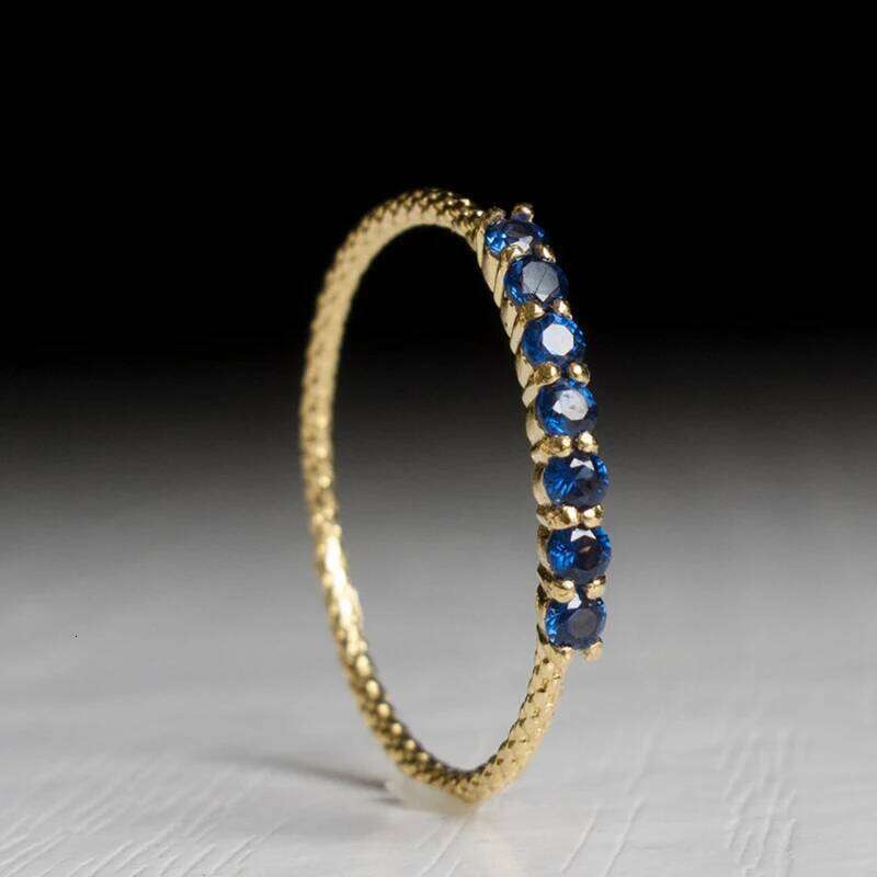 Huitan Thin Band Blue Cubic Zircon Women Rings Gold Color Chic Finger Accessories Daily Wear Fashion Versatile Jewelry Drop Ship H260312