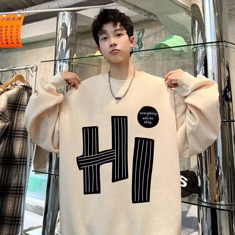 Men's Crew Neck For Spring And Auumn Syle Prined Long Sleeve T-shir Youh Base Layer Designer Hoodie Fall And Winer Fleece-lined Thickened