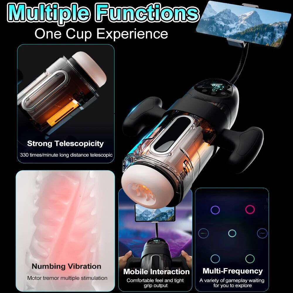Automatic Thrusting Sucking Masturbator Cup Heating Pocket Pussy Blowjob Machine LCD Display with Handle Sex Toys for Men Z260311