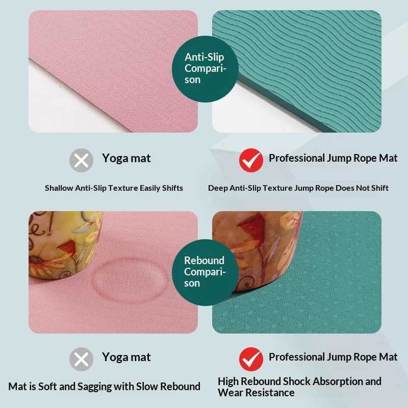TPE Yoga Mat Jump Rope Noise Reduction Shock Absorbing Extra Thick Anti Slip Rubber Exercise Mat Indoor Home Gym Pink Blue M260312