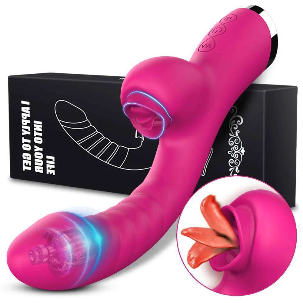 Tongue Licking Vibrator 2 In 1 Adult Women Toys Dildos Clitoris Stimulator With 20 Speeds Vibrators Sex Product Z260312