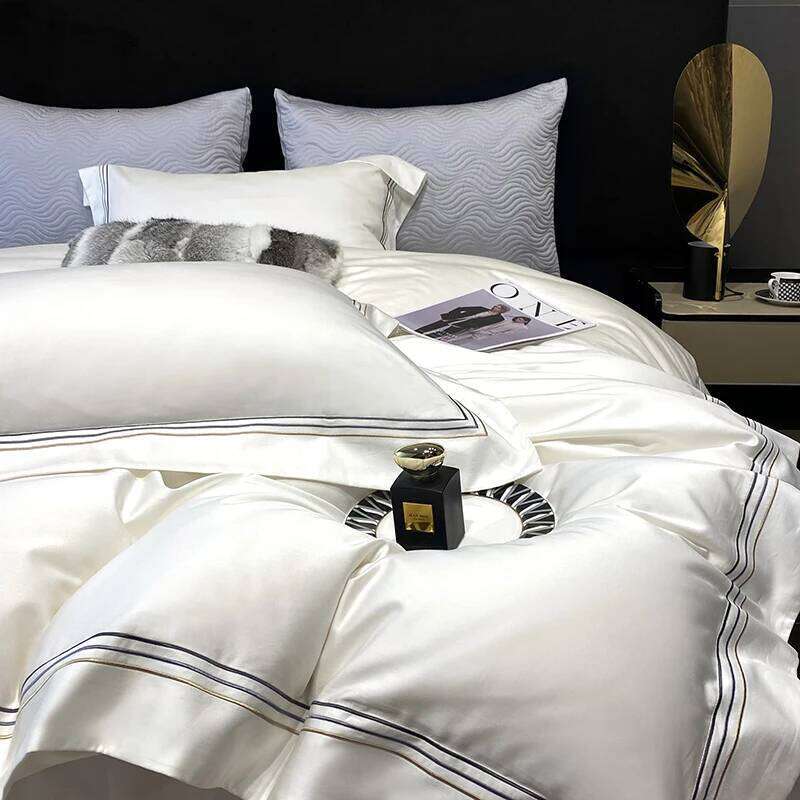 Three-line Embroidery Solid Color 1000TC Egyptian Cotton Bedding Set Duvet Cover Bed Sheet/Fitted Sheet Pillowcases 4Pcs H260312