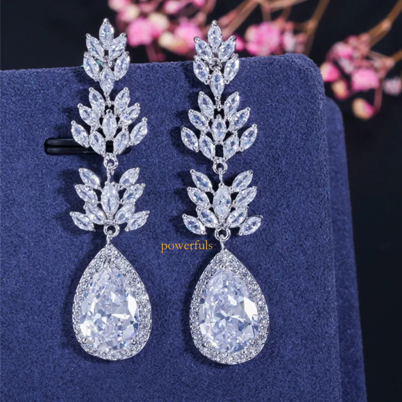 trendy dangle earring designer for woman long white red purple zirconia copper gold silver diamond earrings South American Wedding Engagement Jewelry 
