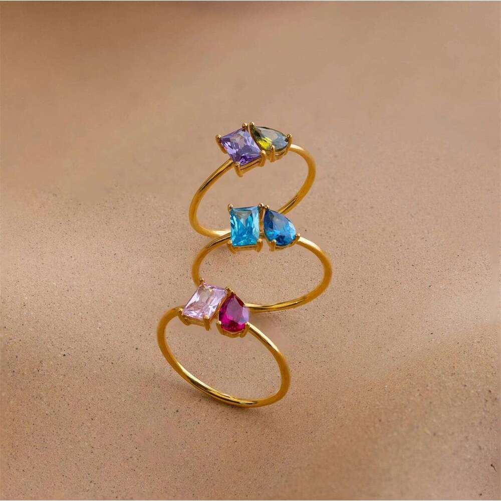 Titanium steel multi-color zircon December birthstone plain ring ring, birthstone, gold-plated color preservation H260312