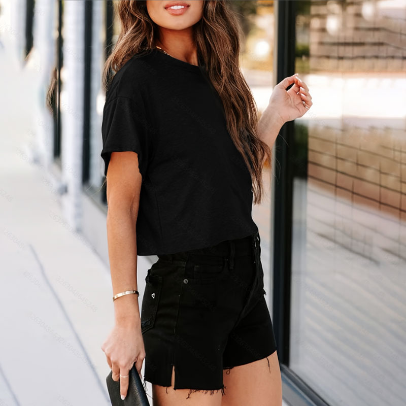 Milk Silk Short Sleeve T-Shirt Soft Lightweight Breathable Casual Solid Color Basic Tee Tops for Daily Wear