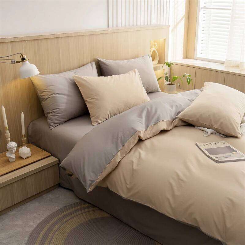 100% Cotton Simple Plain Bedding Set 3Pcs, 1 Duvet Cover with Zipper, Pillow Cases,Easy Care,1 and 2 People Bed Sizes H260312