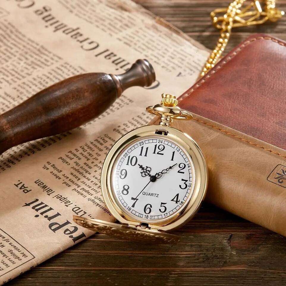 Vintage classic quartz watch exquisite carved flip chain pendant men women pocket watches reloj