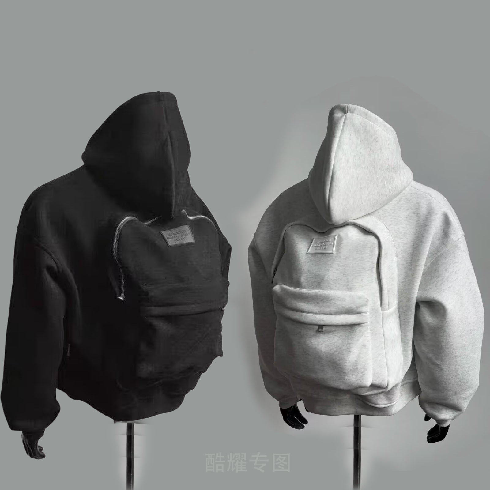 Foreign Trade -style Heavy-duty Deconstructed One-piece Designer Hoodie Backpack Hoodie For Men Trendy Brand With Unique Patchwork Design Loose-fittin