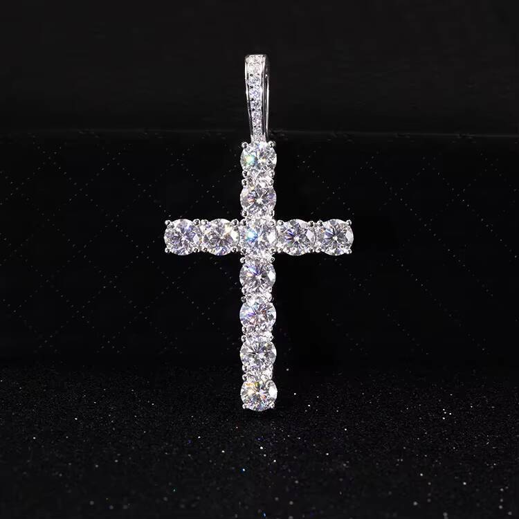 Hot Sale Cross Pendant 2mm-5mm Width 925 Solid Silver With D Color Moissanite Hip Hop Cross Pendant for Necklace
