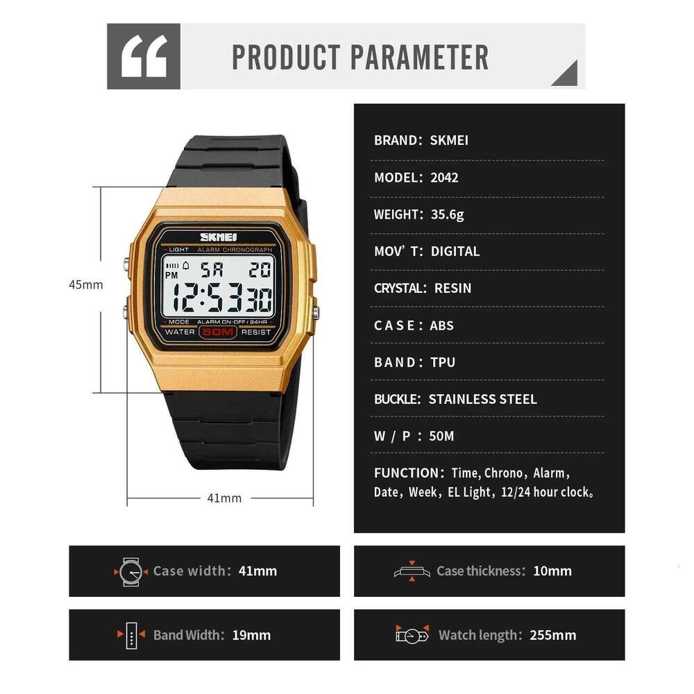 SKMEI 2042 Digital Sports Watch for Men Waterproof Calendar Back Light Mens Wristwatches Electronic Military Clock reloj hombre