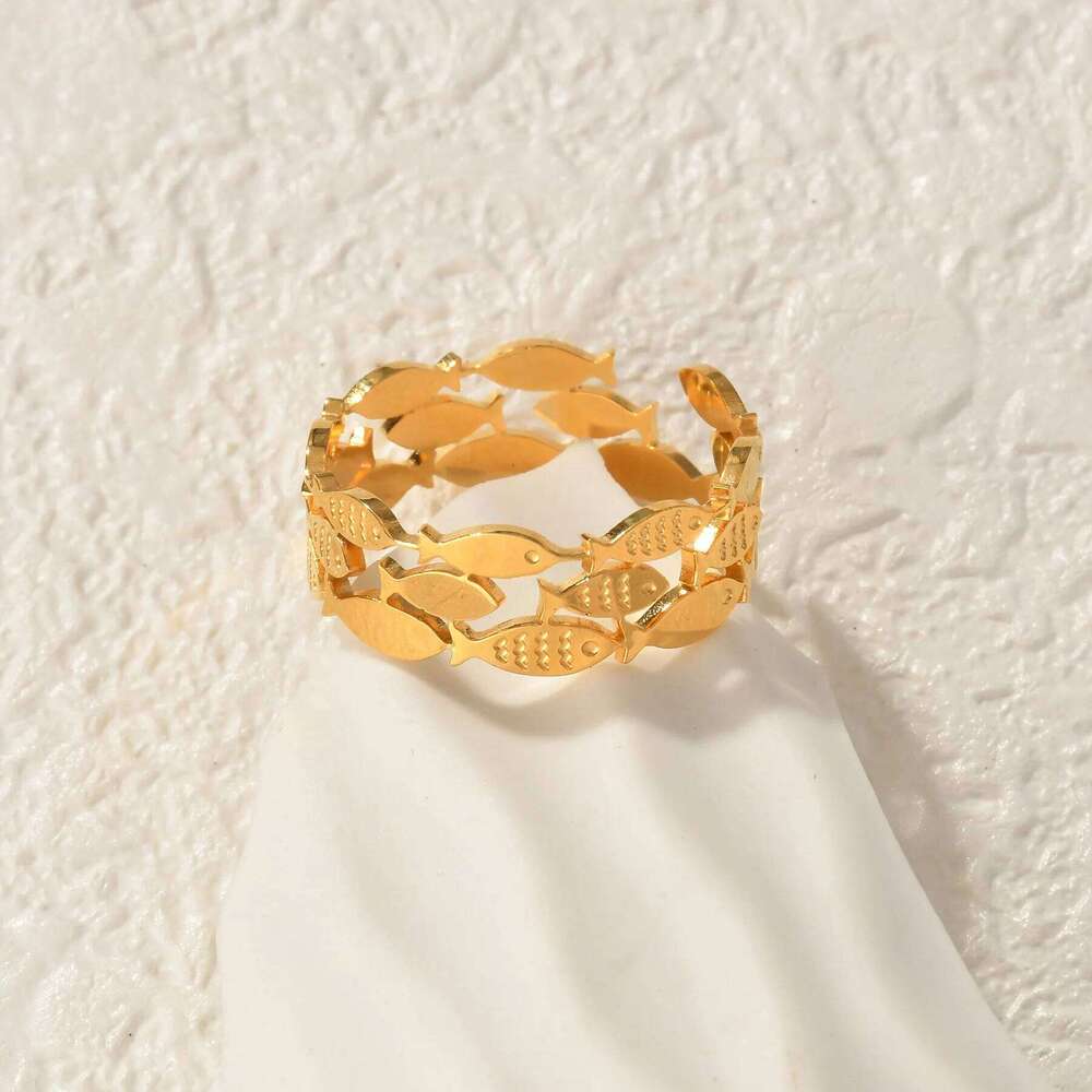 18K Gold Color Stainless Steel Smooth Fish Octopus Ring For Women Trendy Personal Wedding Couple Metal Open Rings Jeweliry Gifts H260312