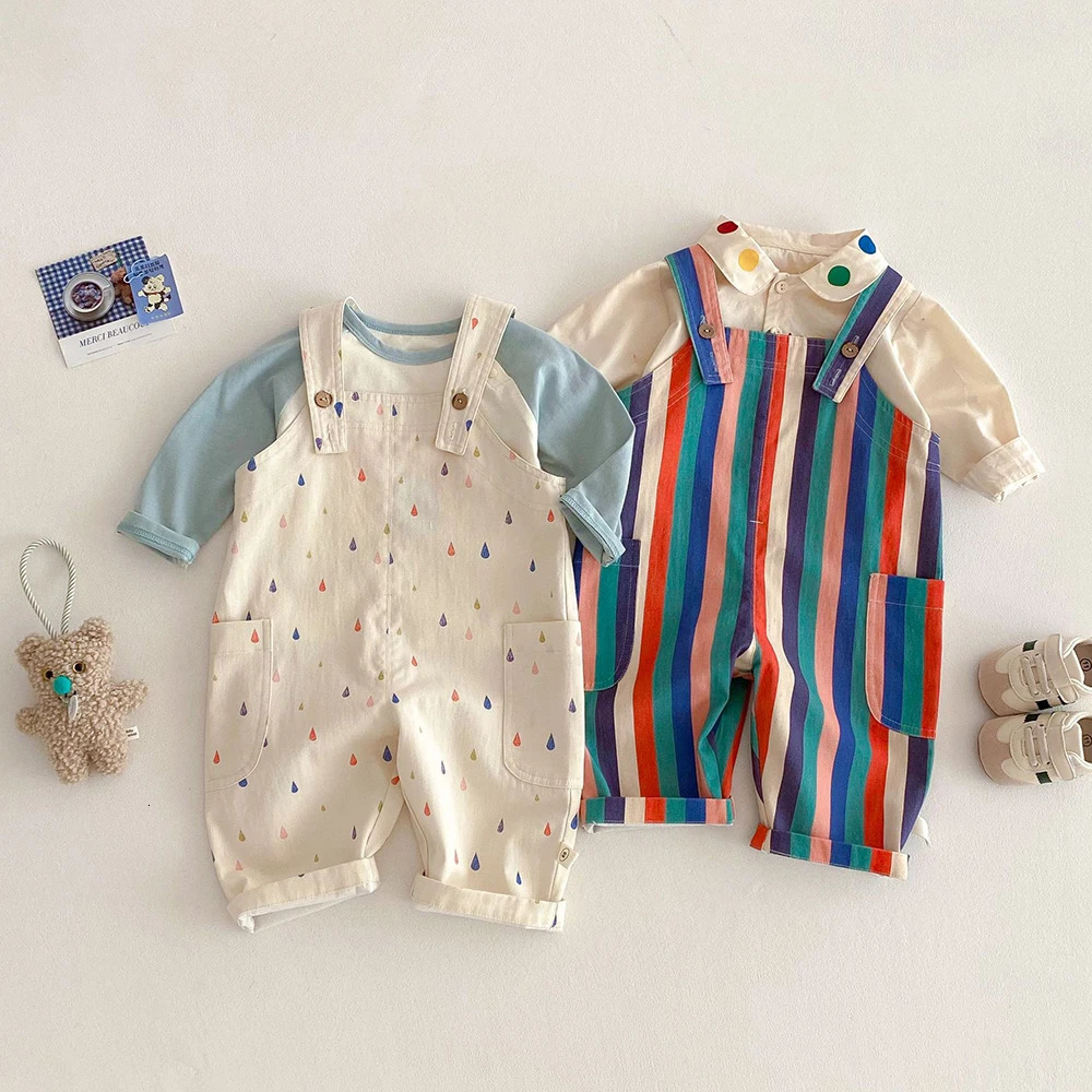 Baby Childrens Fashion Striped Pants Spring Girls Overalls Boys Stylish Strap Korean Kids Casual Trousers 260311