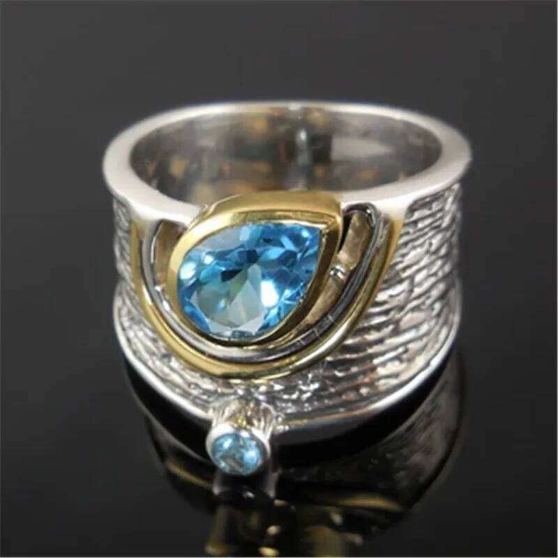 Huitan Shipping Ethnic Women Rings Personality Design with Water Drop Stone Female Party Birthday Gift Jewelry Ring H260312