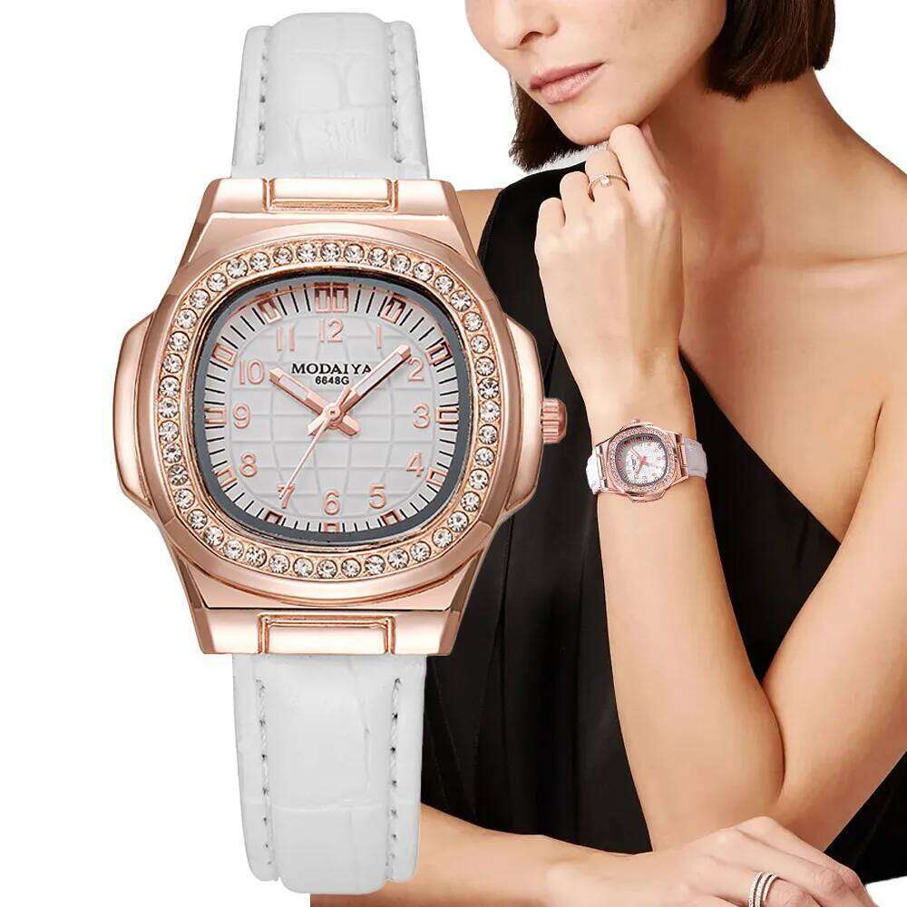 Luxury Ladies Digital Diamond Studded Quartz Watch Fashion 2025 New White Leather Strap Women's Dress Clock Watches