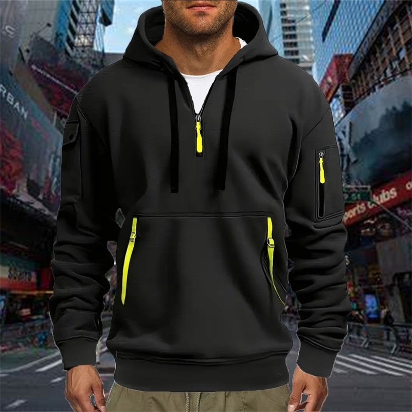 Mens Casual Sports Hoodie Spring Autumn Fashion Solid Color Long-Sleeved Pullover with Arm Pocket And Pull Rope plus Size 260227