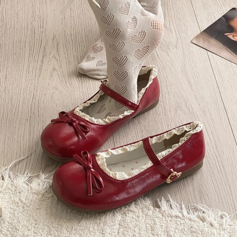 2026 Spring Cute Women Flats Round Toe Ladies Casual Ballet Shoes Comfort Soft Leather Dress ballerinas Shoes 260227