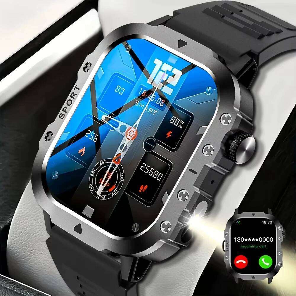 LAXASFIT Outdoor Watch 2.01 inch HD Screen LED Flashlight Bluetooth Talk Sports Smart Watches For Men Women Holiday Gifts