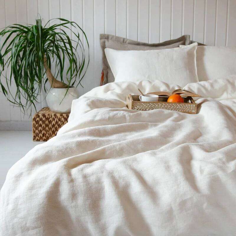 Bed 4 Piece 100% Pure Linen Flat 1 Deep Pocket Fitted Sheet 2 Pillowcases Flax Sheets Bedding Set H260312