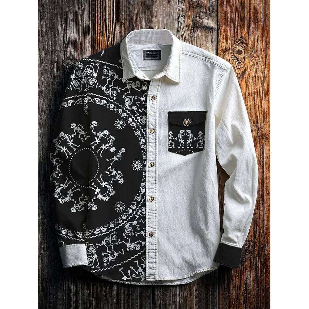New men's linen casual shirt 3D animal print long sleeved fashionable and comfortable top