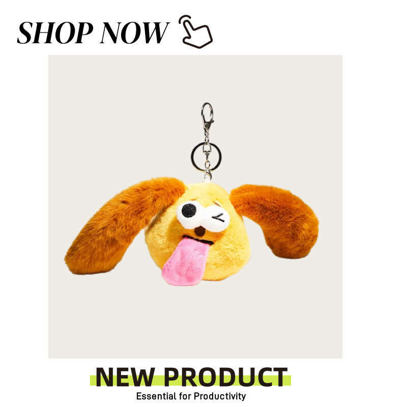 and Adorably Ugly Big-Eared Puppy Sticking Out Tongue Plush Toy, Cute Little Monster Pendant, Cartoon Keychain for Women