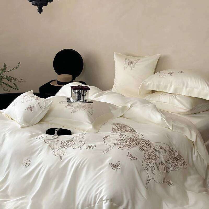 Bedding Set 800TC Lyocell Eucalyptus Fiber Soft Silky Breathable Butterfly Flowers Embroidery Duvet Cover Bed Sheet Pillowcases H260312
