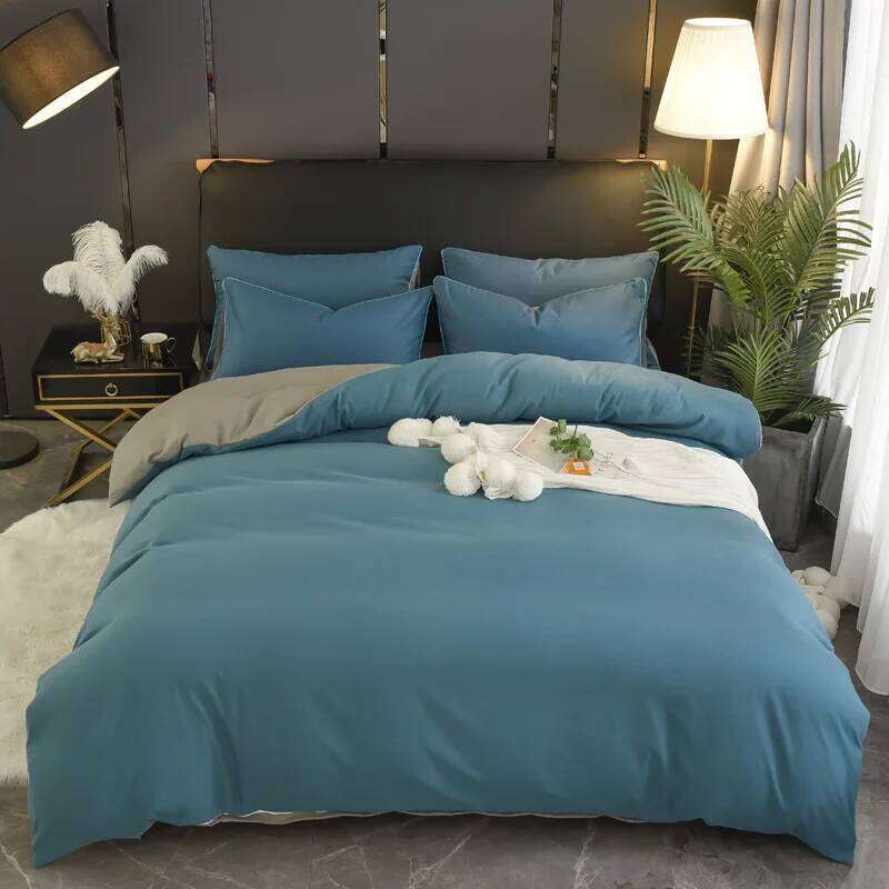 Solid Color Four-piece Set Water-washed Cotton Brushed Quilt Cover Bed Sheet 2 Pieces Pillowcase Thickened Bedding H260312