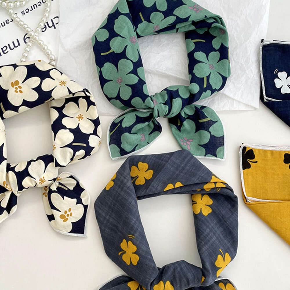 Cotton Linen Square For Women Spring Summer New Korean Style Fresh Floral Elegant Protection Small Neck Hair Band Headscarf Silk Scarf Liuyuemoshang