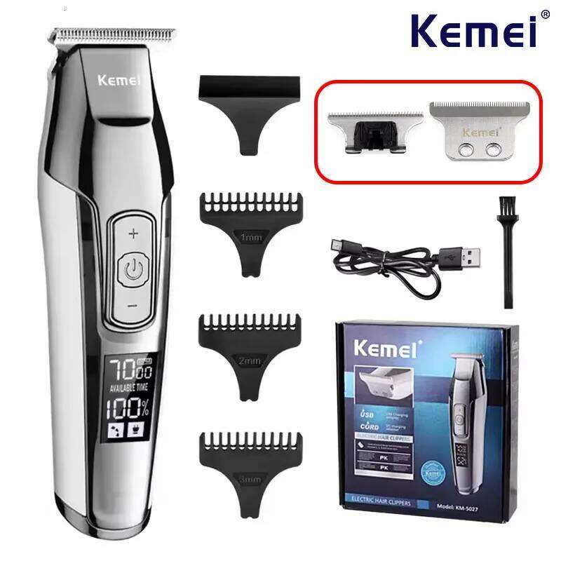 Kemei KM-5027 Electric Clipper Rechargeable Hair Trimmer LCD Display Hairdresser Professional Cutting Machine C260312