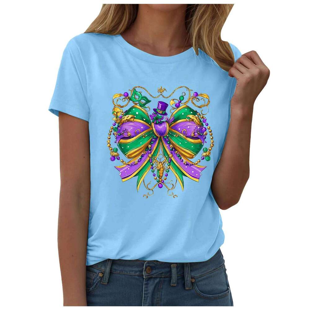 Fashion Carnival Party Shirts Small Mardi Gras Printed Festival Rave Dress Up Tops Short Sleeved T Shirt And Blouse Women Z260312