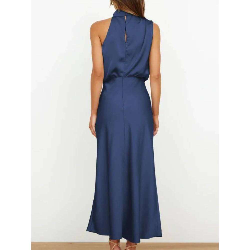 Summer Luxury Sleeveless Silk Satin Long Women Elegant Off Shoulder Celebrity Evening Partywear Lady Trumpet Dress C260312