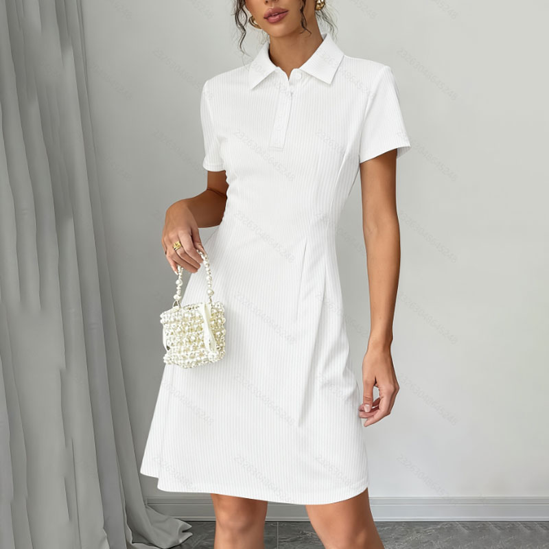 Ladies Fashion Lapel Collar Waistband Dress Casual Slimming Short Sleeve Polo Dress Versatile Daily Wear Office Outfits