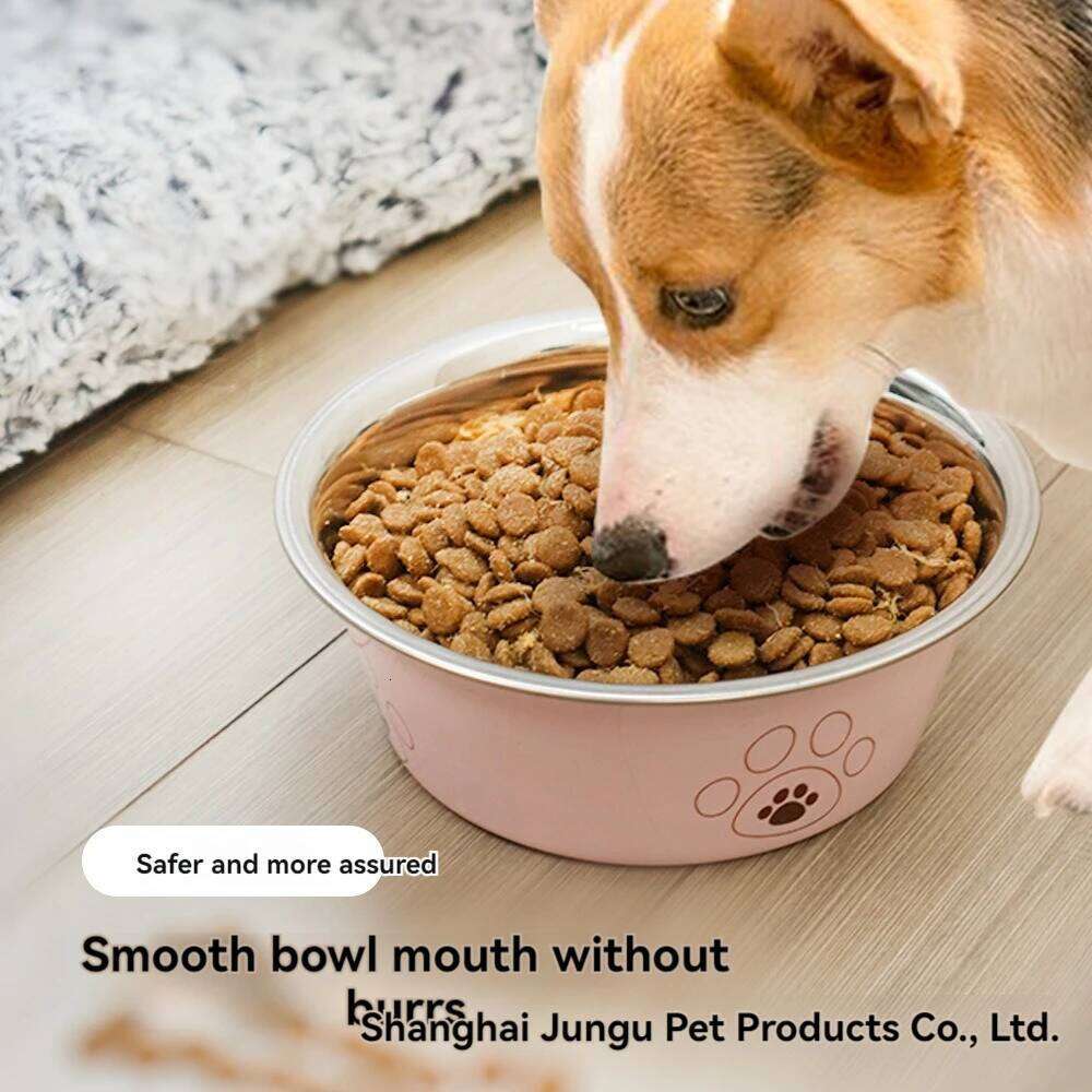 Popular stainless steel footprint anti-tip non-slip dog cartoon pet supplies cute cat bowl 26Y0312